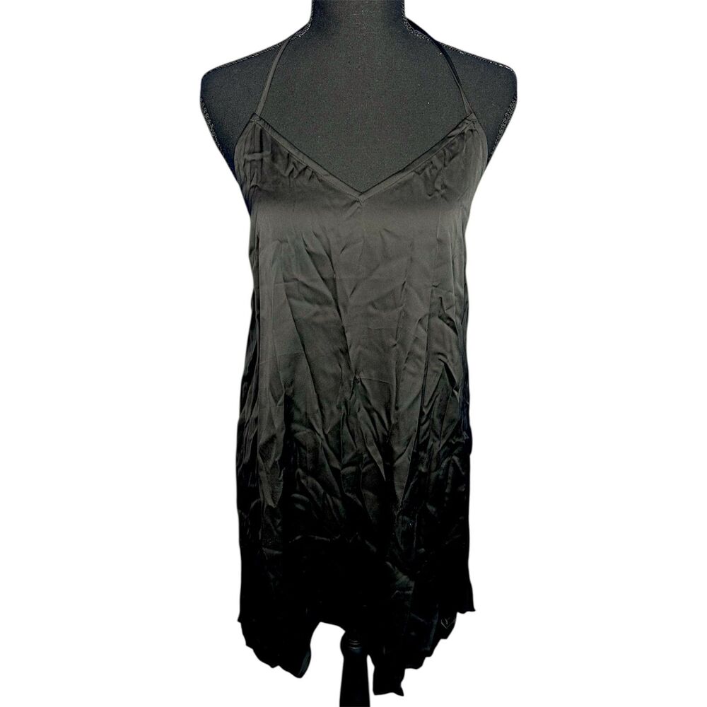 Miss to Mrs Womens Sz M Black Slip Dress Mini Silky Satin Bridal Sexy Flirty LBD